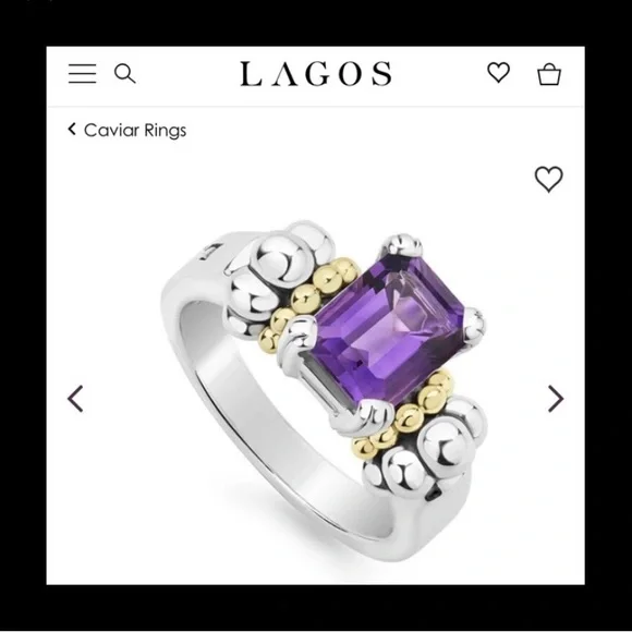 Lagos ring - amethyst set in sterling silver with 18K gold Caviar beading - Picture 5 of 16